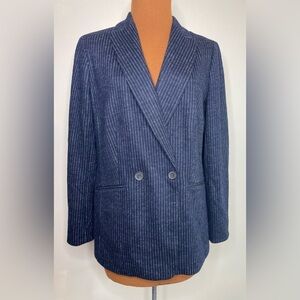 NWT Talbots Blue Pinstriped Blazer Wool Blend Jacket Size 8
